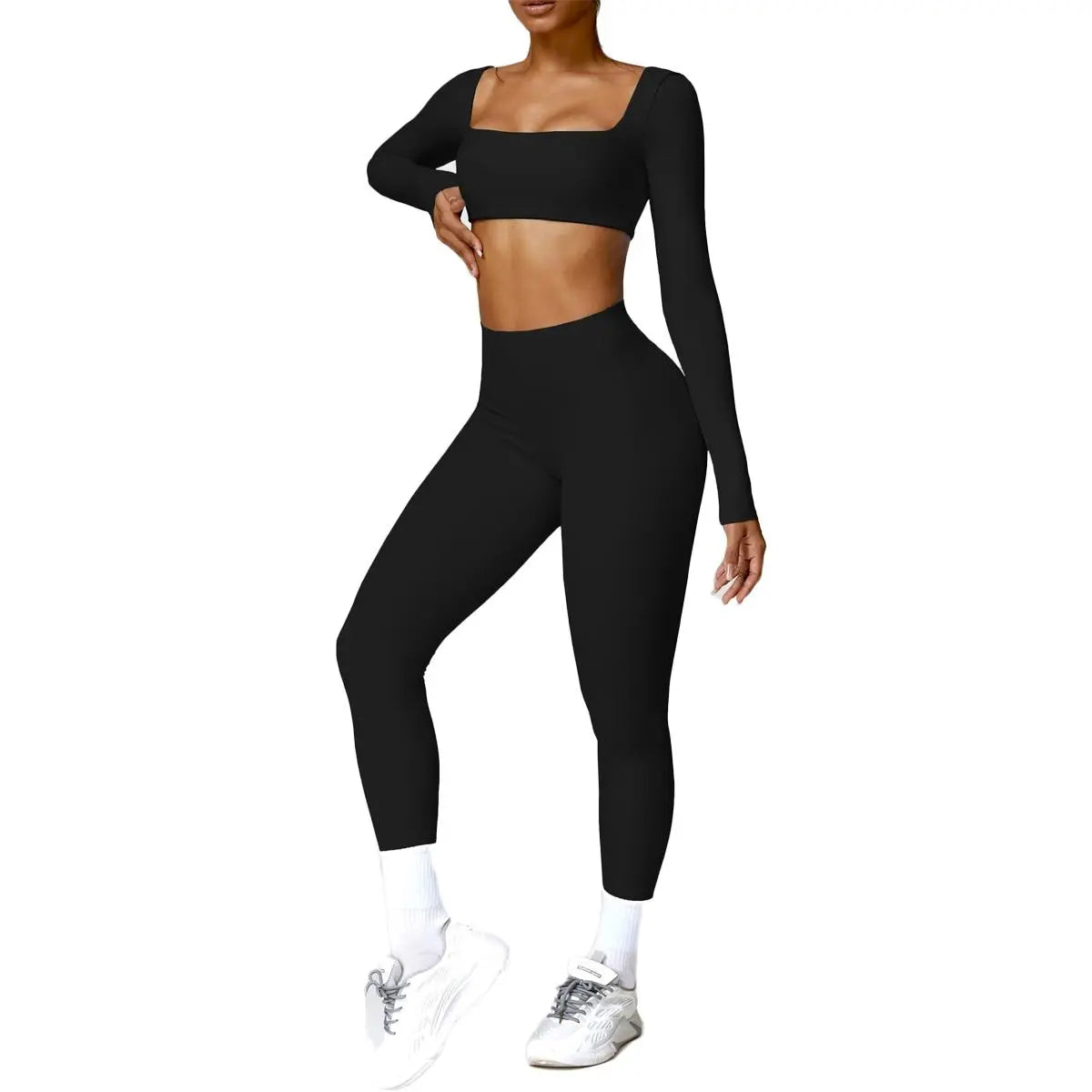 Highly Elastic 2 Piece Workout Sets for Women Long Sleeve Crop Tops & High Waist Flared Leggings Gym Yoga Outfits in Pink Black Beige Green Textured Sweatsuit Breathable Activewear Compression Clothing