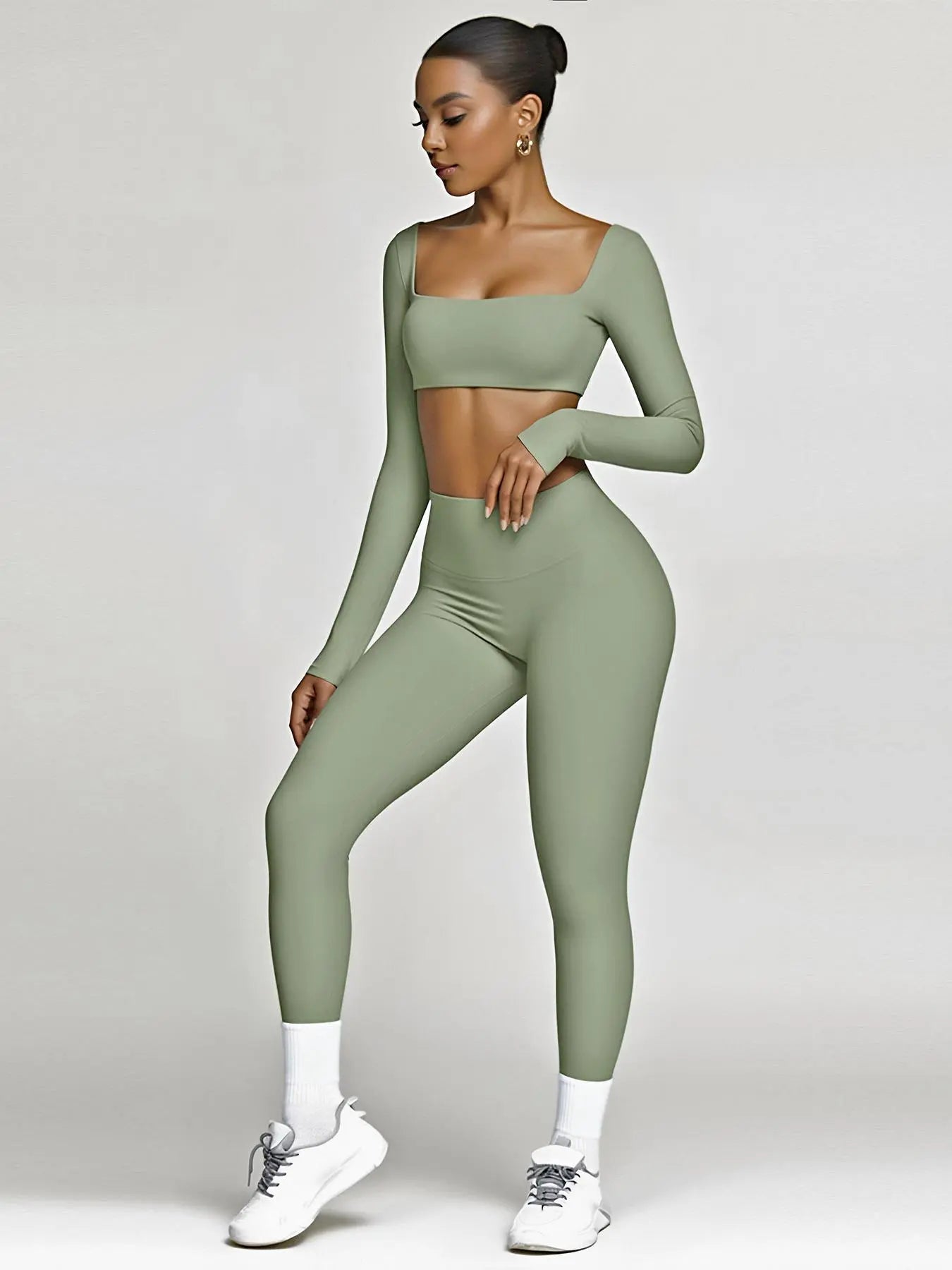 Highly Elastic 2 Piece Workout Sets for Women Long Sleeve Crop Tops & High Waist Flared Leggings Gym Yoga Outfits in Pink Black Beige Green Textured Sweatsuit Breathable Activewear Compression Clothing