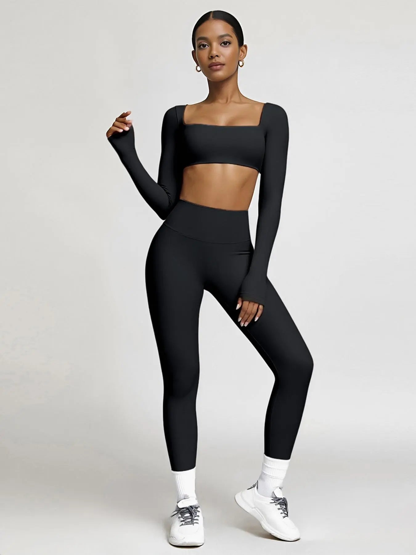 Highly Elastic 2 Piece Workout Sets for Women Long Sleeve Crop Tops & High Waist Flared Leggings Gym Yoga Outfits in Pink Black Beige Green Textured Sweatsuit Breathable Activewear Compression Clothing