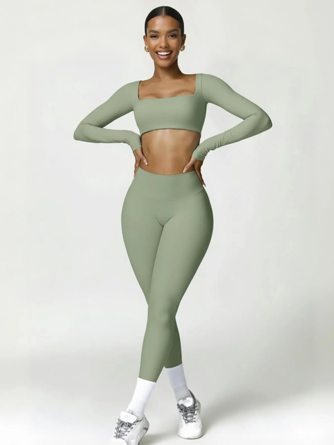 Highly Elastic 2 Piece Workout Sets for Women Long Sleeve Crop Tops & High Waist Flared Leggings Gym Yoga Outfits in Pink Black Beige Green Textured Sweatsuit Breathable Activewear Compression Clothing