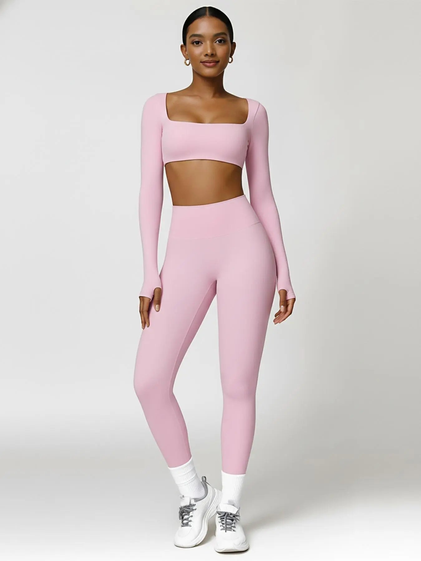 Highly Elastic 2 Piece Workout Sets for Women Long Sleeve Crop Tops & High Waist Flared Leggings Gym Yoga Outfits in Pink Black Beige Green Textured Sweatsuit Breathable Activewear Compression Clothing