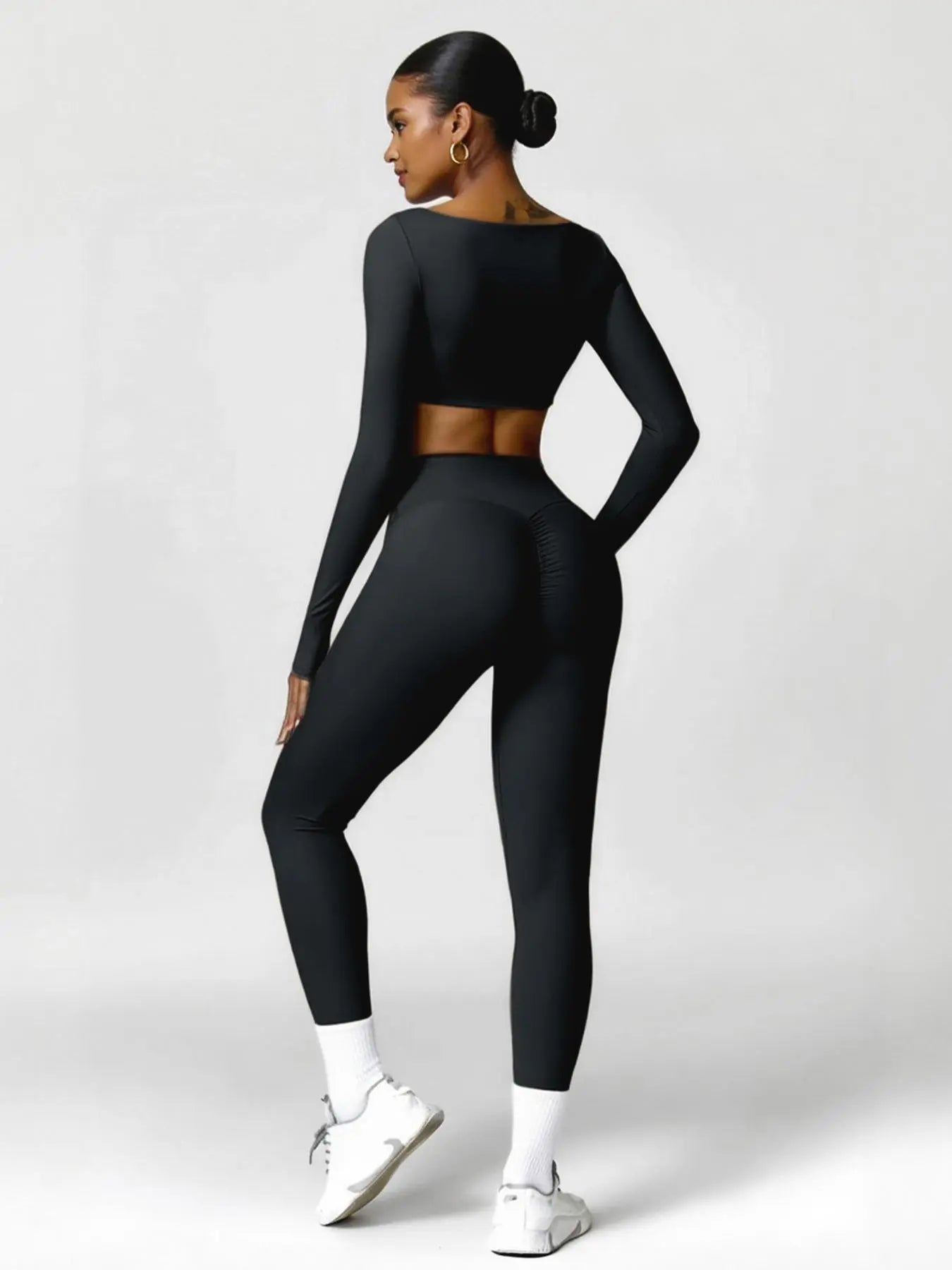 Highly Elastic 2 Piece Workout Sets for Women Long Sleeve Crop Tops & High Waist Flared Leggings Gym Yoga Outfits in Pink Black Beige Green Textured Sweatsuit Breathable Activewear Compression Clothing